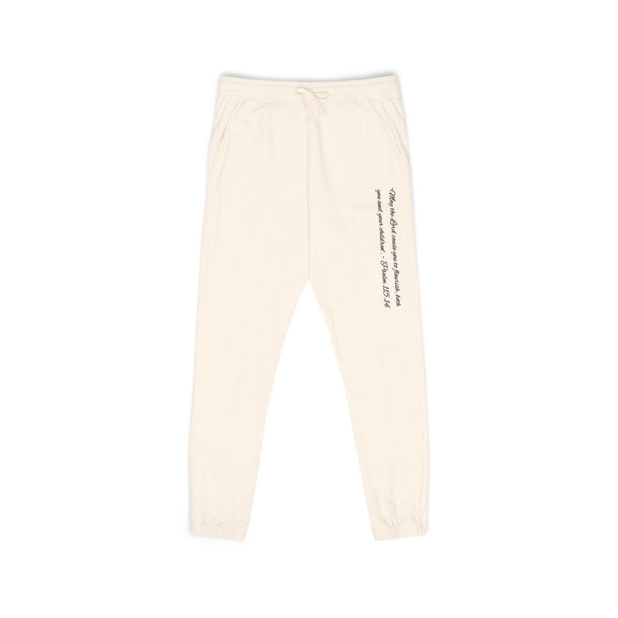 Fleece Sweatpants — Vertical Script Side Print, Cozy Garment-Dyed Joggers