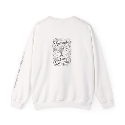 Crewneck Sweatshirt — “Raising Little Disciples” Vintage Christian Graphic