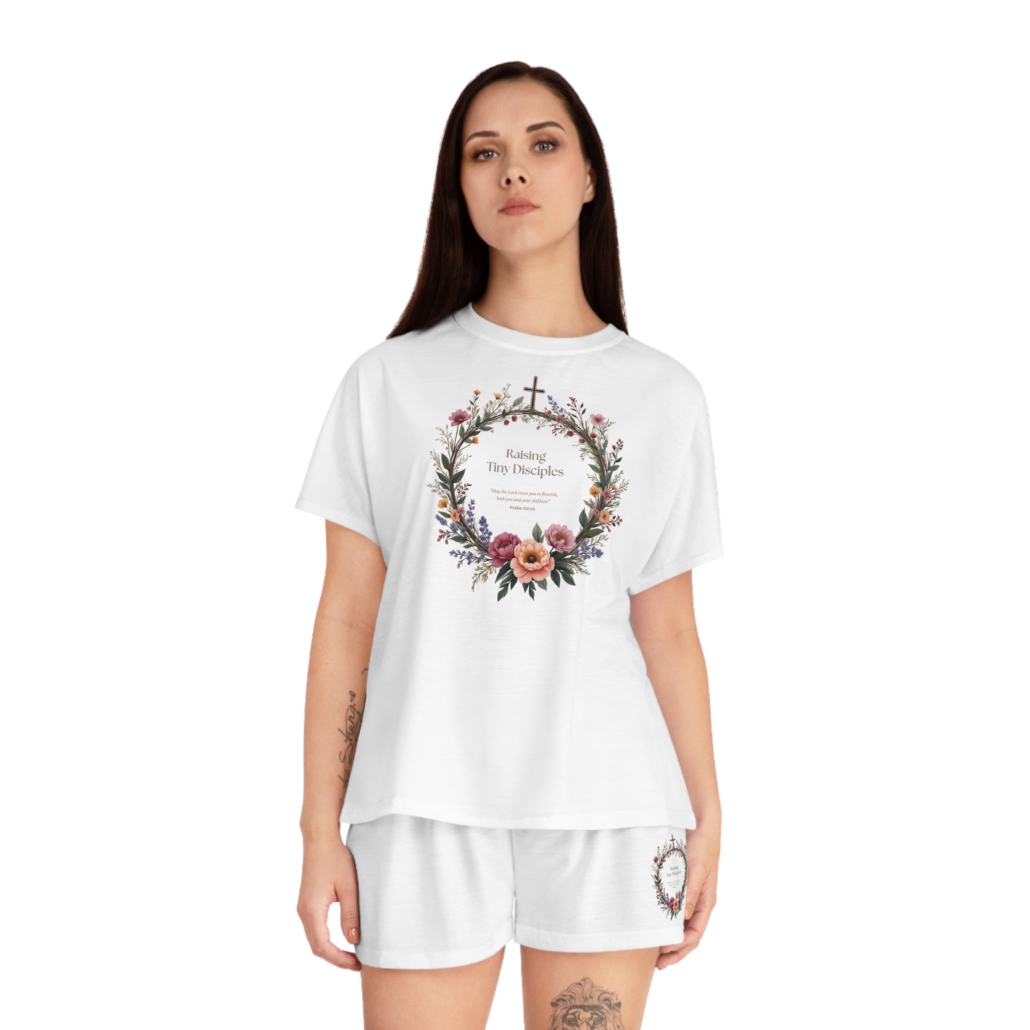 Pajama Set — "Raising Little Disciples" Women's Short Sleep Set with Scripture Design