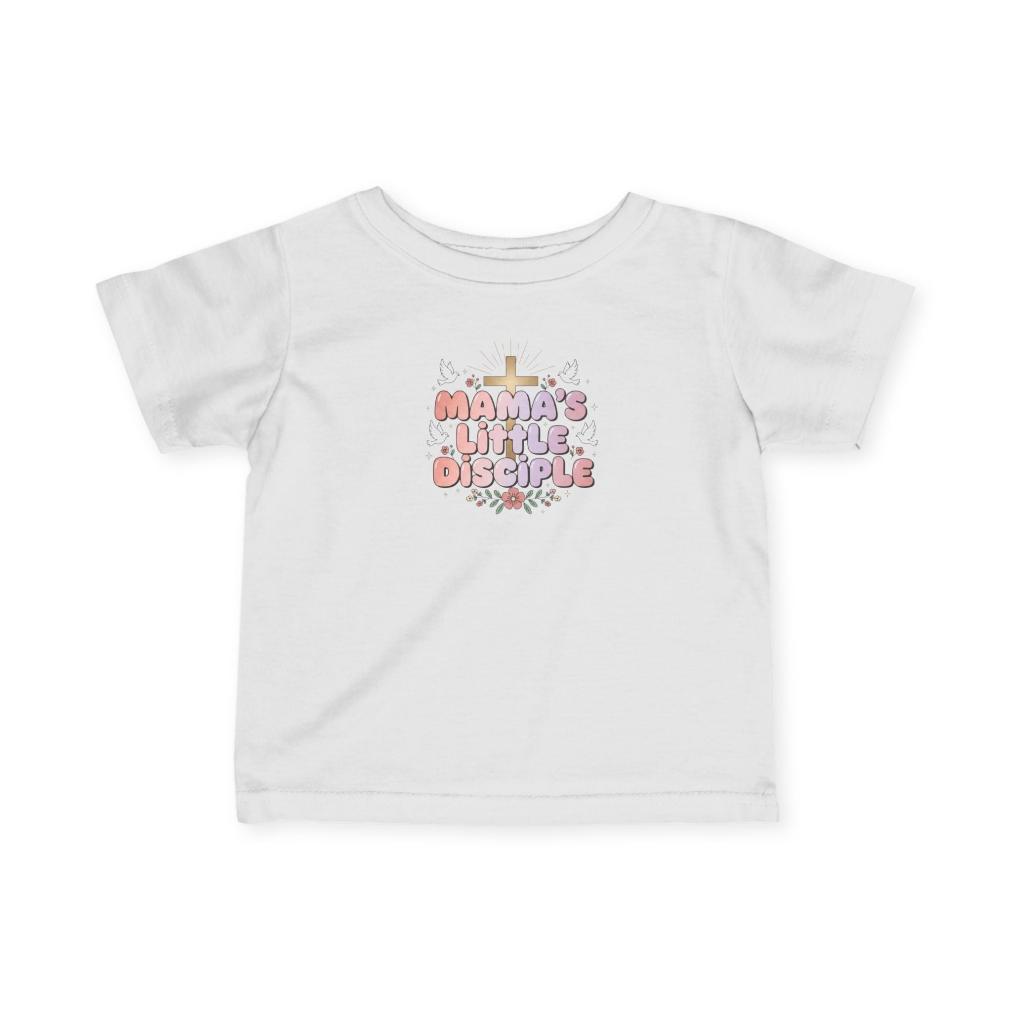 Infant Tee — "Mama's Little Disciple" Cross Baby Girl Shirt