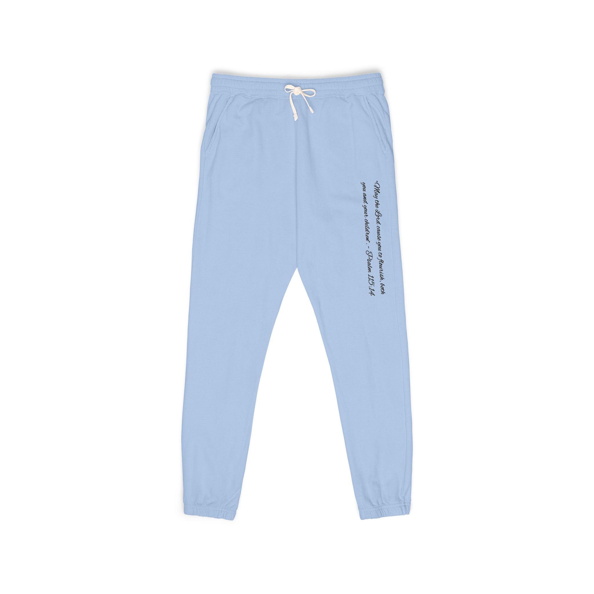 Fleece Sweatpants — Vertical Script Side Print, Cozy Garment-Dyed Joggers