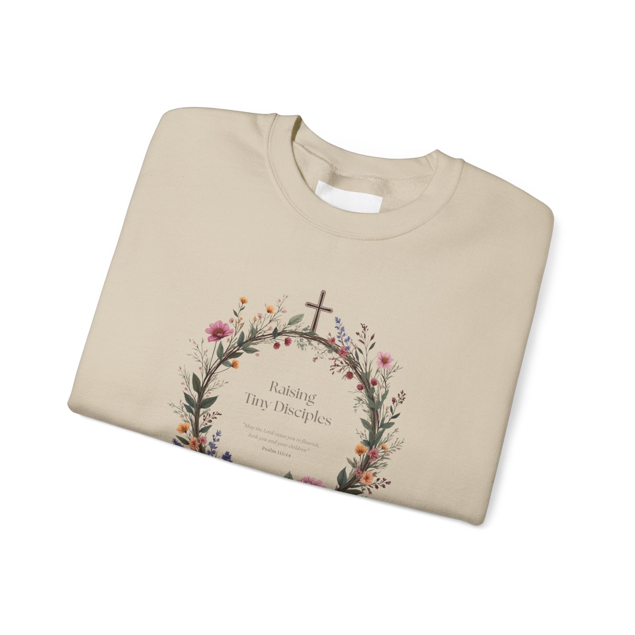 Crewneck Sweatshirt — “Raising Little Disciples” Vintage Christian Graphic