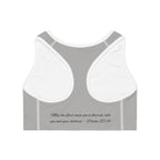 Cross Heart Sports Bra — Floral Cross Chest Design with Psalm 115:14 Inspirational Back Quote