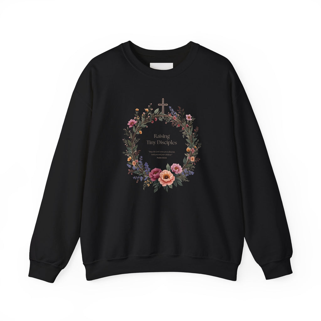Crewneck Sweatshirt — “Raising Little Disciples” Vintage Christian Graphic