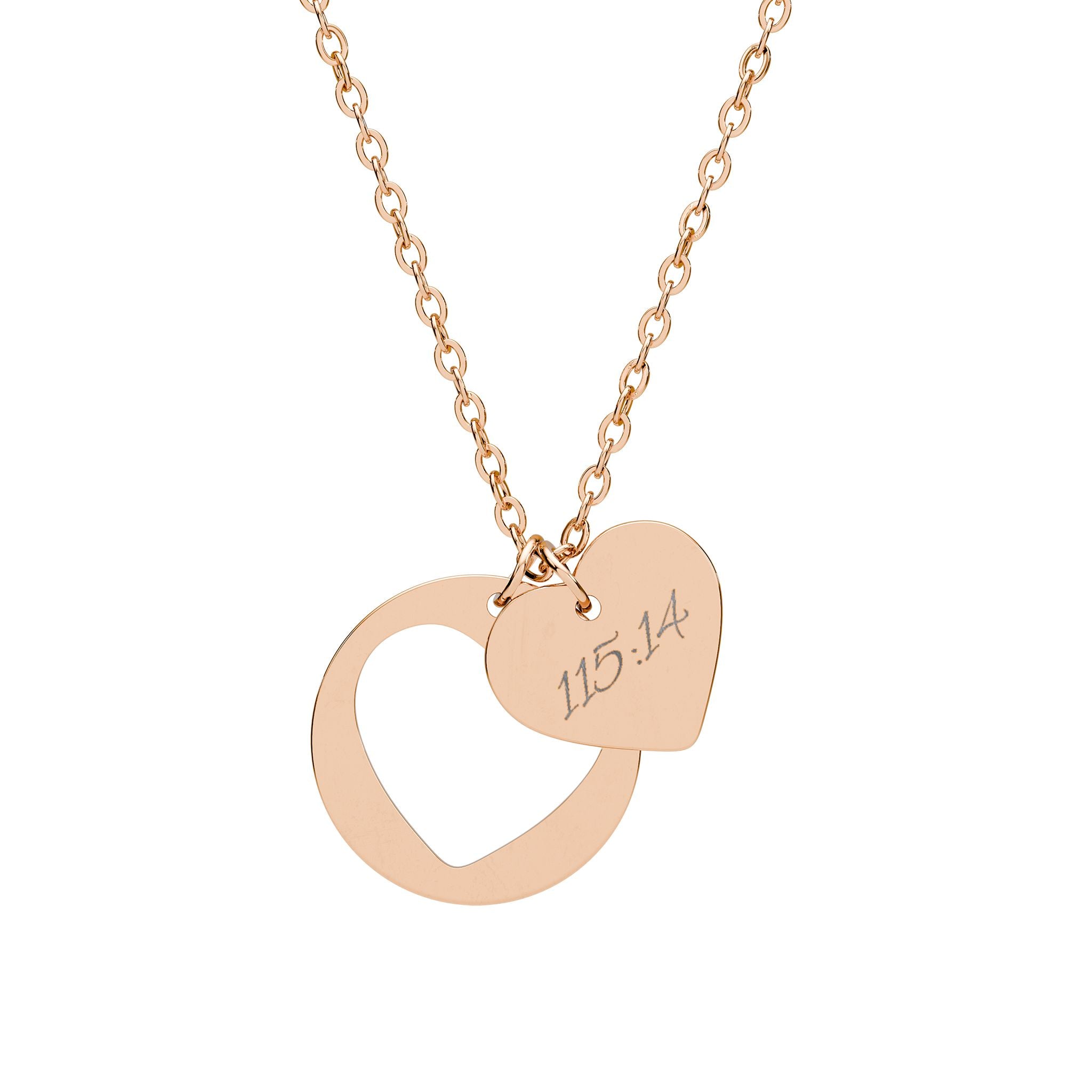 Heart Cutout Necklace — Engraved "115:14" Faith-Based Mom Jewelry