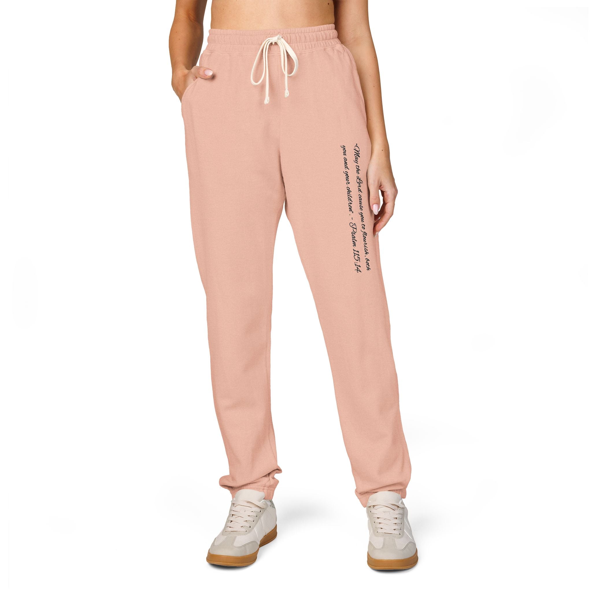 Fleece Sweatpants — Vertical Script Side Print, Cozy Garment-Dyed Joggers