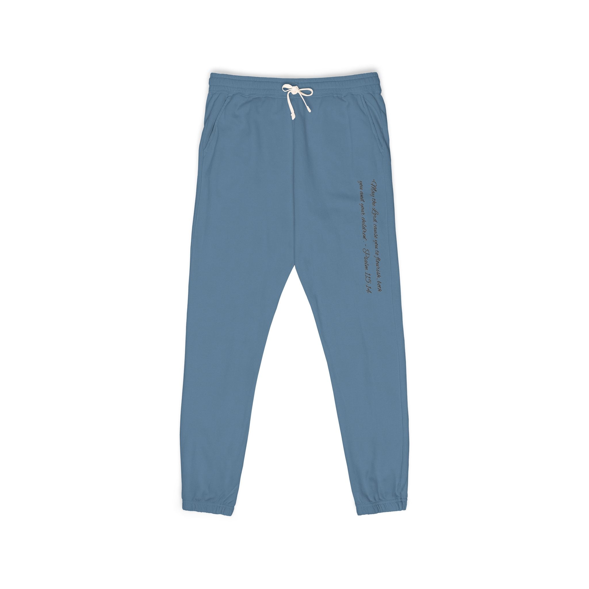 Fleece Sweatpants — Vertical Script Side Print, Cozy Garment-Dyed Joggers