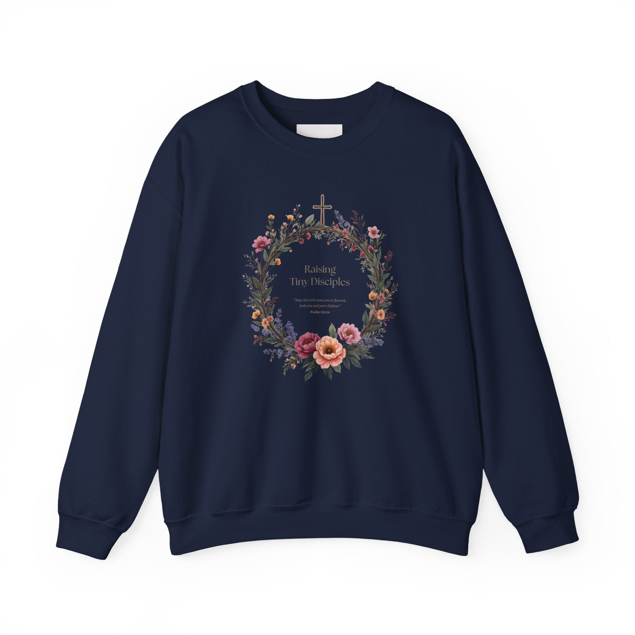 Crewneck Sweatshirt — “Raising Little Disciples” Vintage Christian Graphic