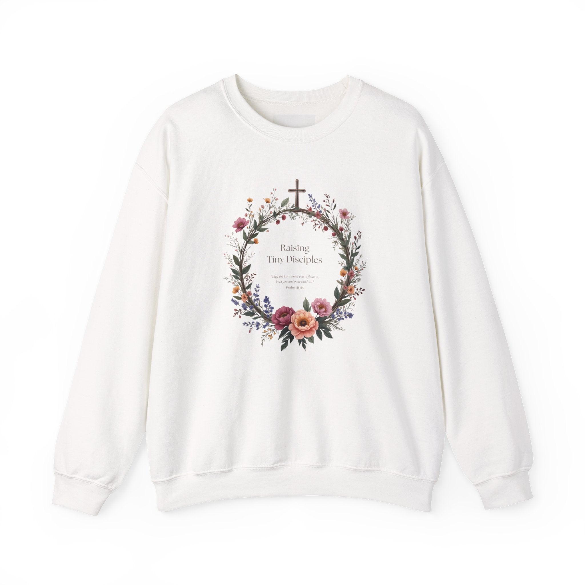 Crewneck Sweatshirt — “Raising Little Disciples” Vintage Christian Graphic