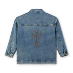 Women's Denim Jacket with Embroidered Cross — Vintage Christian Faith Jean Jacket