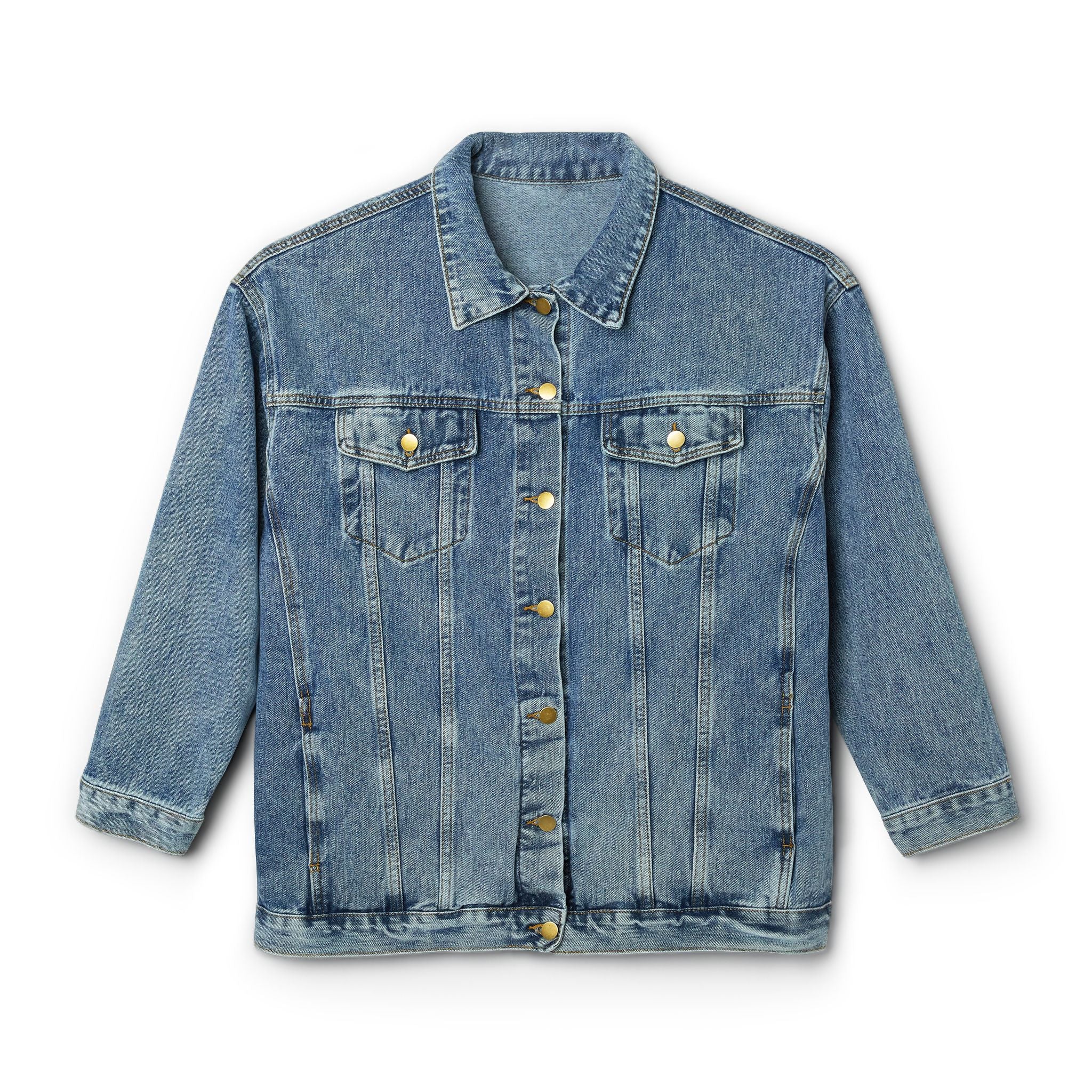 Women's Denim Jacket with Embroidered Cross — Vintage Christian Faith Jean Jacket